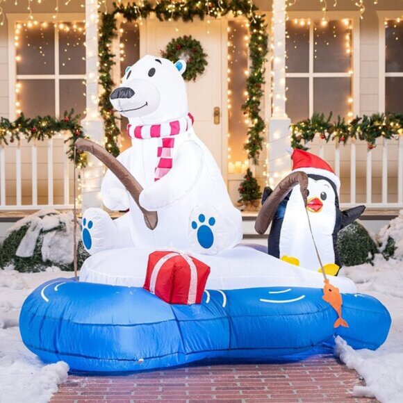 🆕6 FT Long Christmas Inflatable Happy Bear Fishing Penguin Outdoor Decoration - Picture 6 of 11
